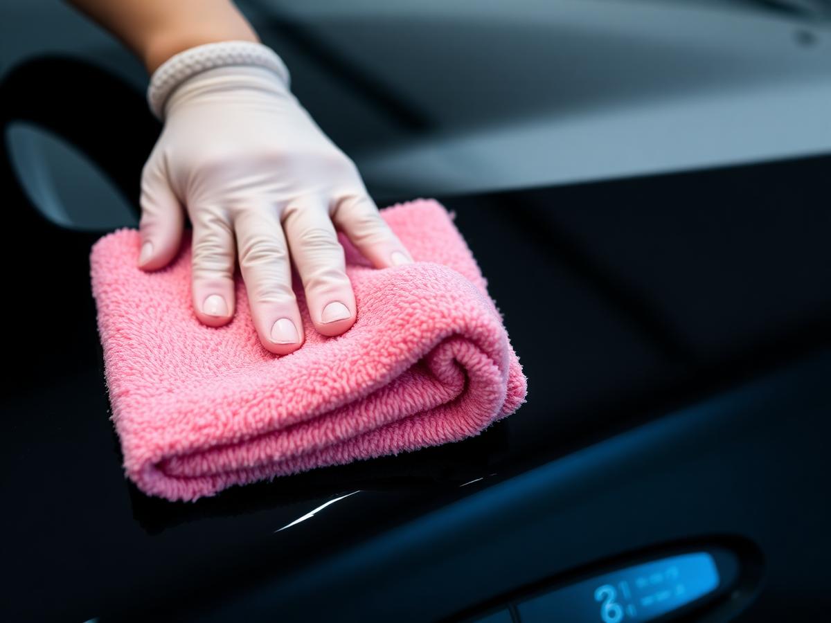 Microfiber detail polish on a glossy black panel